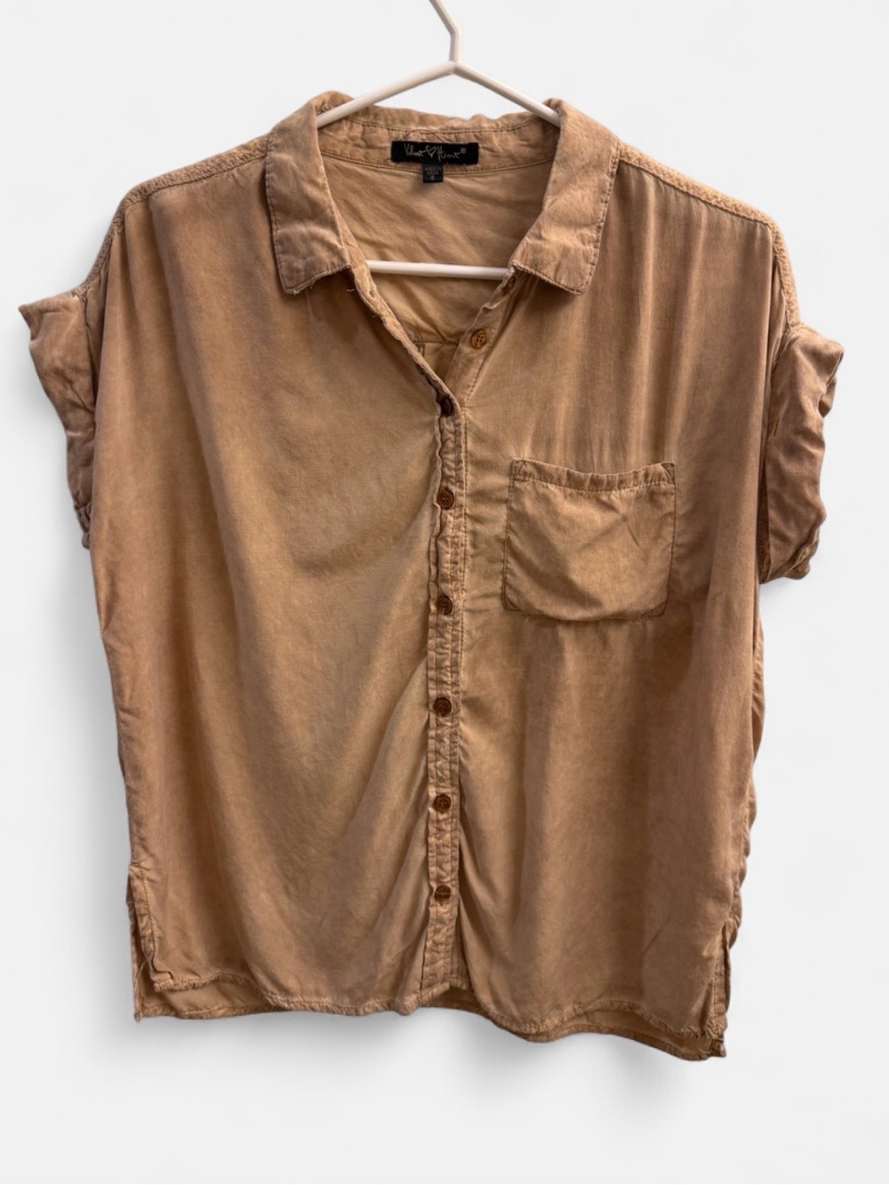 Velvet Heart Tan Washed Button Front Shirt Size S